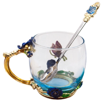 Чашка с ложкой Butterfly объем 350 мл, цвет синий