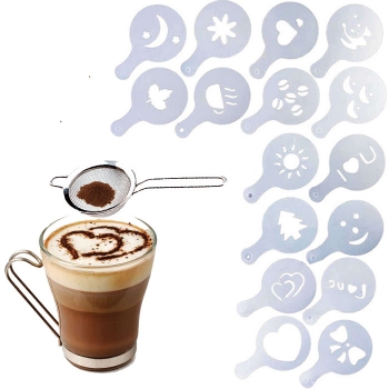 Набор из 16-ти трафаретов для кофе + ситечко Cappuccino Time
